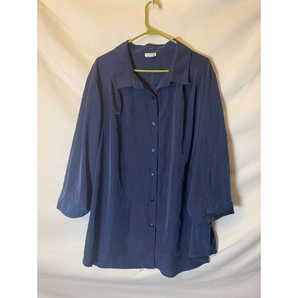 Only Necessities Womens Plus Size 3X Navy Silky Long Tunic Top Shirt Blouse - Picture 1 of 2